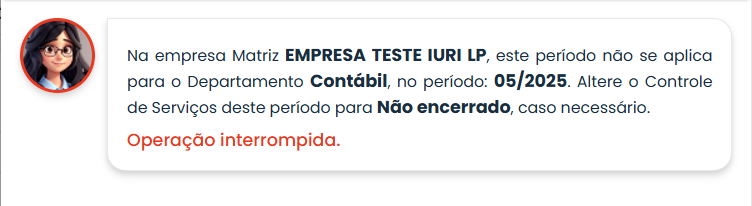 A imagem mostra uma notificação da GI - Gestora inteligente dando um erro que ocorre quando a data de pagamento das férias não está dentro de um período ativo ou se o encerramento do departamento foi realizado erroneamente no Sistema Makro