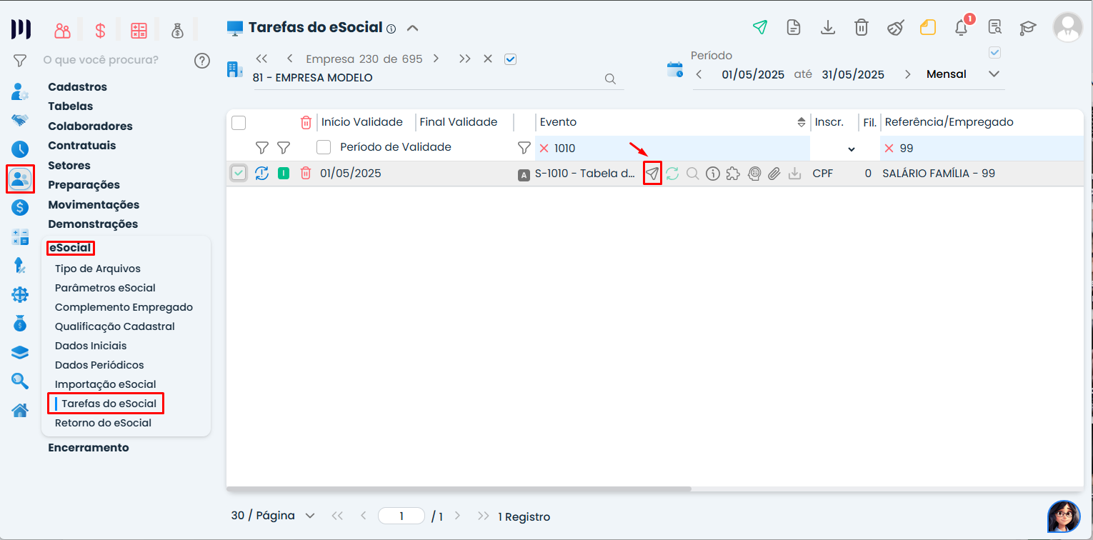 Essa imagem informa que você deve enviar o evento S-1010 com o novo código para o eSocial reconhecer a alteração.