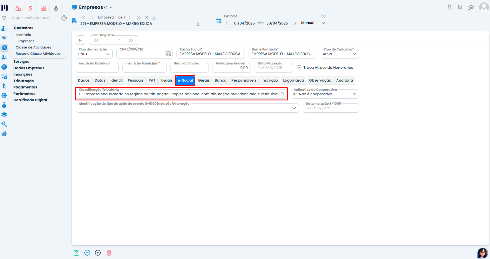 Essa imagem informa que você tem que certificar se a opção selecionada corresponde corretamente ao tipo da empresa.