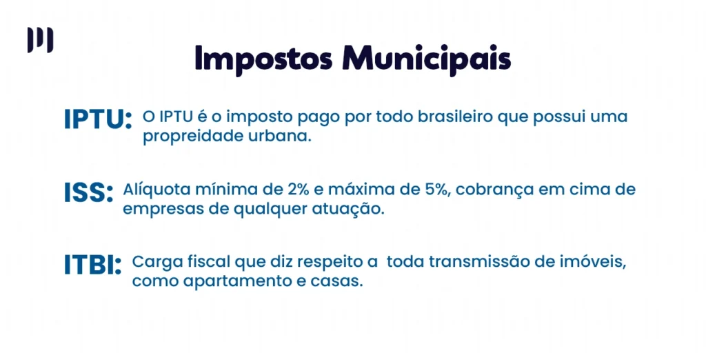 A imagem apresenta alguns impostos, como Tributos Municipais e os seus significados!