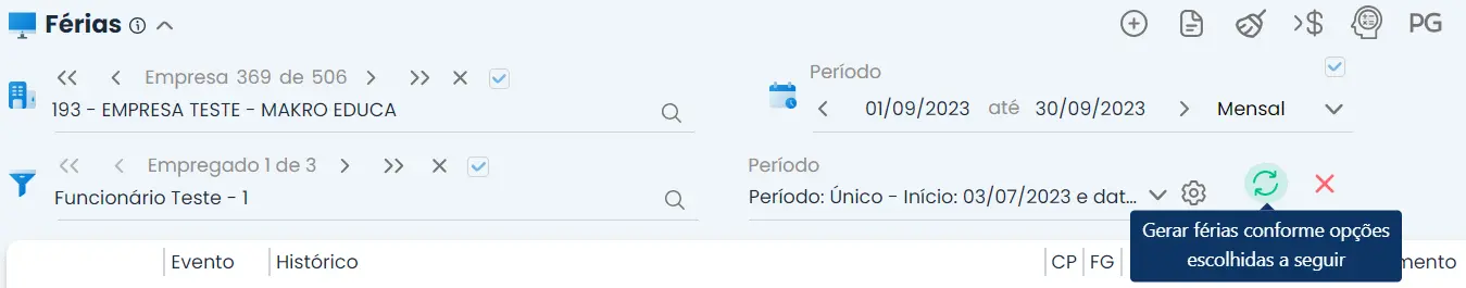 Campo para calcular férias no sistema Makro
