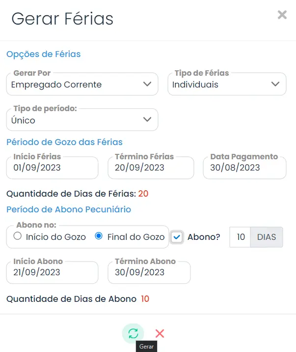 Campo para calcular férias no sistema Makro