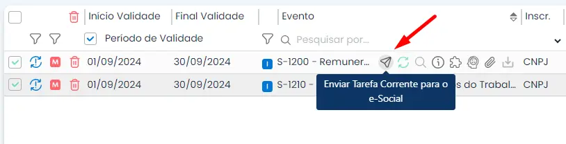 Campo para inserir as enviar o evento do eSocial dos Dados Periódicos