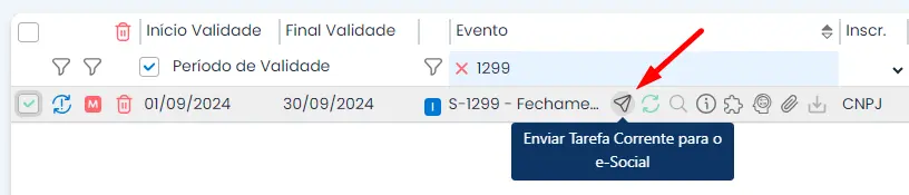 Campo para inserir as enviar o evento do eSocial dos Dados Periódicos