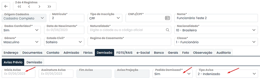 Gerar rescisão do contrato de trabalho por pedido de demissão