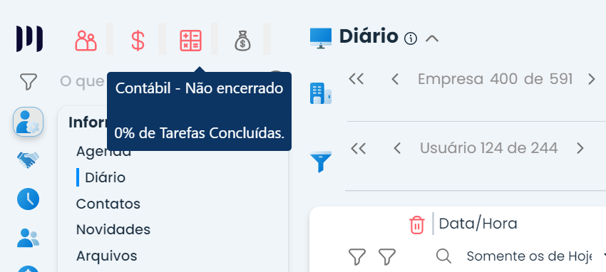A imagem é um print do sistema makro, mostrando como realizar o controle contábil dentro do sistema.