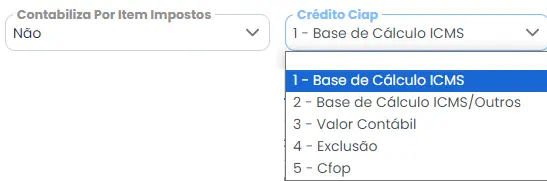 Campo "Contabiliza Por Item Impostos" e "Crédito Ciap" no cadastro de tributação estadual do sistema Makro