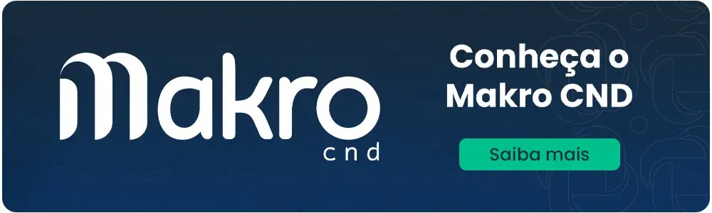 Uma imagem retangular, com o título em destaque "Makro CND", com o botão verde "Saiba mais"
