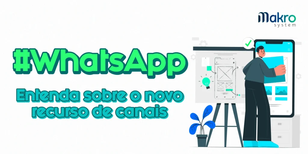 Um homem vestindo roupa ciano está mexendo em um celular, colocando imagens nele. Ao lado, há um quadro com diversas informações em verde.