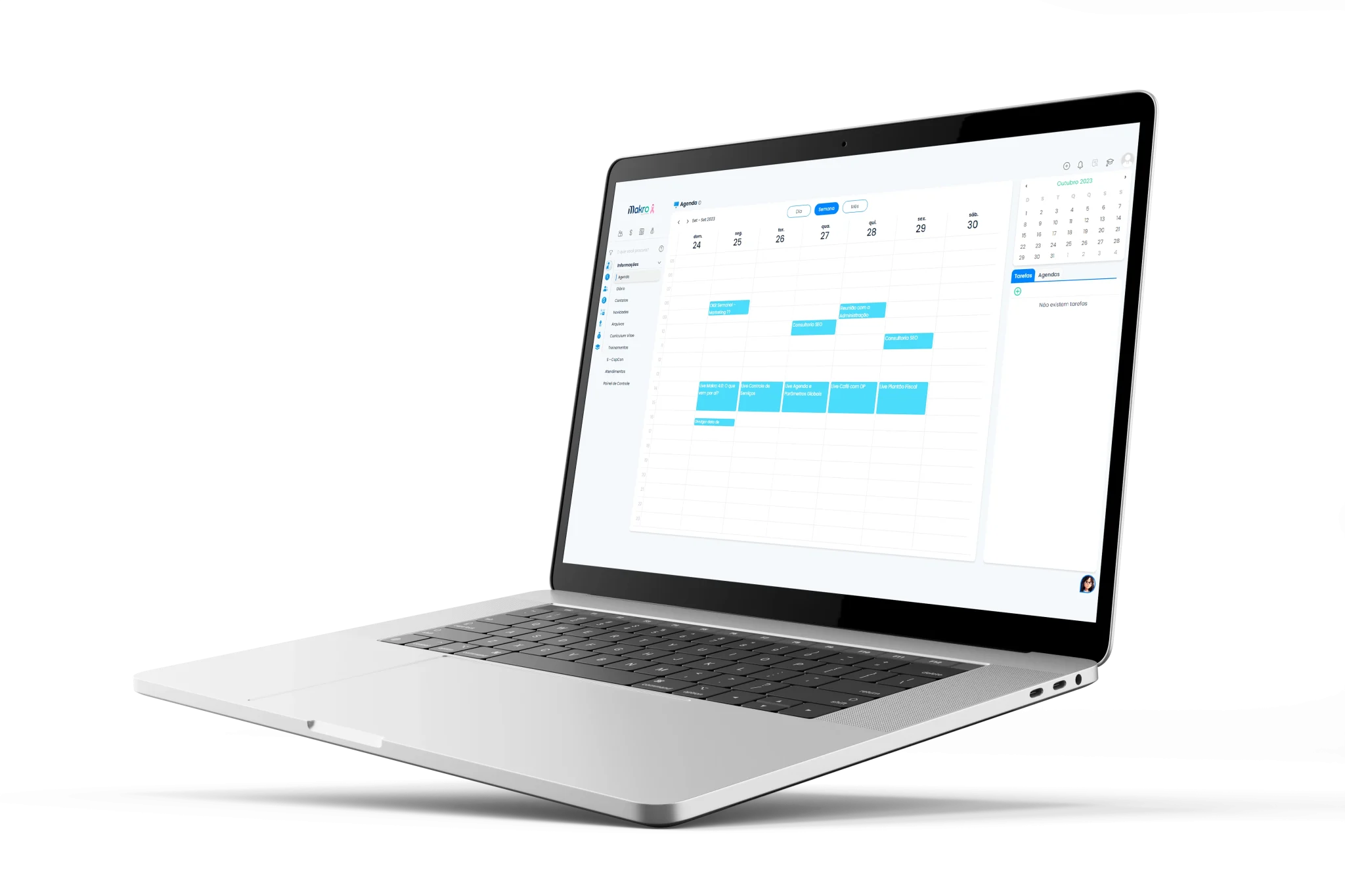 Imagem de um notebook com a tela do sistema contábil da makro