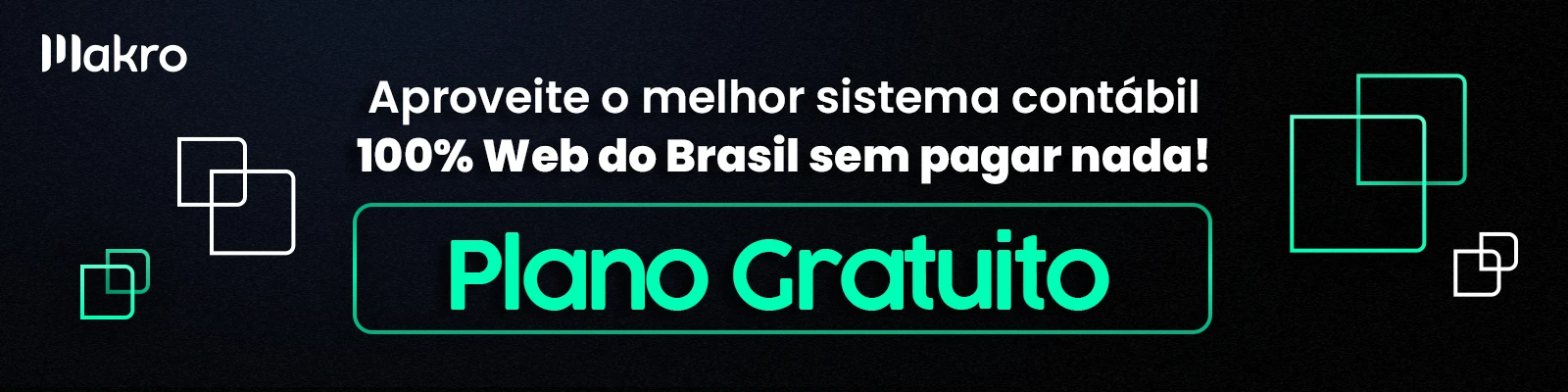 Imagem com um fundo escuro e detalhes em verde para te indicar sobre o plano gratuito e com um botão para conferir o plano!