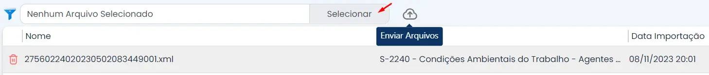 Campo em quem tem uma seta vermelha apontando para selecionar o arquivo.