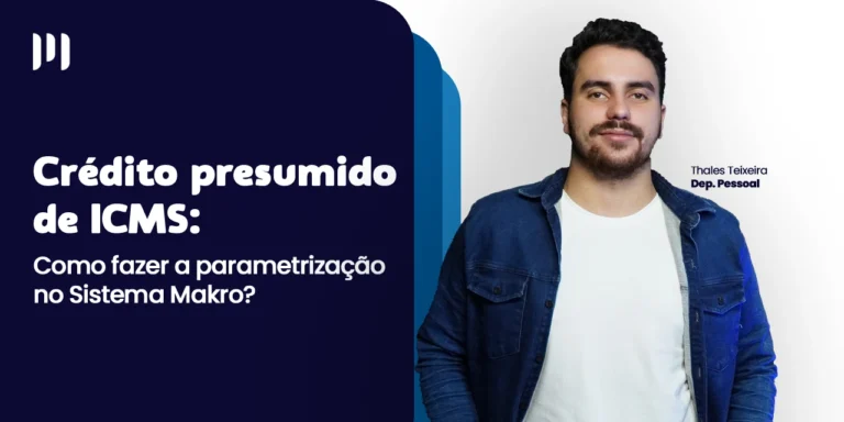 Thales Teixeira, do departamento pessoal, parece estar com as mãos na cintura. Ao lado, há um degradê com tons de azul escuro a azul claro, com o título do artigo na frente.