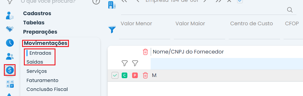 A imagem é um print do sistema makro, mostrando os primeiros passos para importar nota fiscal no sistema.