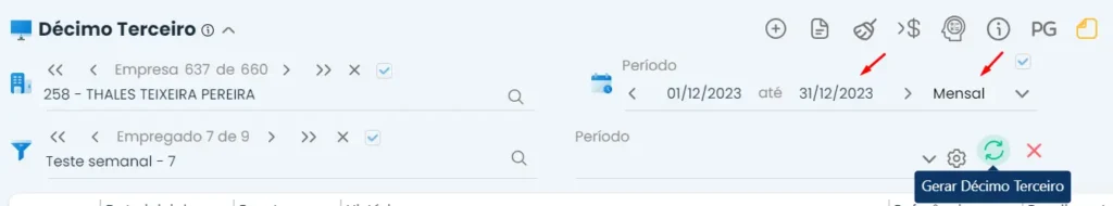 Campo para colocar gerar a segunda parcela do décimo terceiro salário. Imagem ilustra o 13⁠º no eSocial