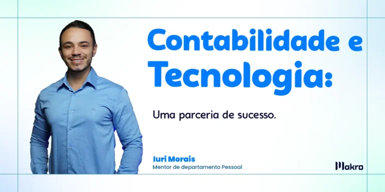 Iuri Morais mentor de departamento Pessoal sorrindo ao lado do título "Contabilidade e Tecnologia