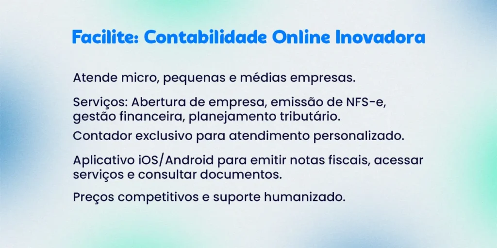 Imagem informativa que fala sobre Direito previdenciário com o título de “Facilite: uma contabilidade Online inovadora”. A imagem referente a Facilite contabilidades online.