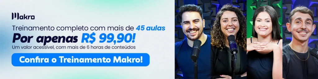 Imagem dos mentores makro de cada departamento, e ao lado esquerdo um texto chamativo sobre o treinamento Makro!