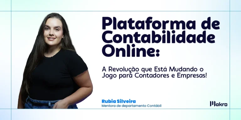 Rubia Silveira mentora de departamento Contábil sorrindo ao lado do título "Plataforma de contabilidade online:"