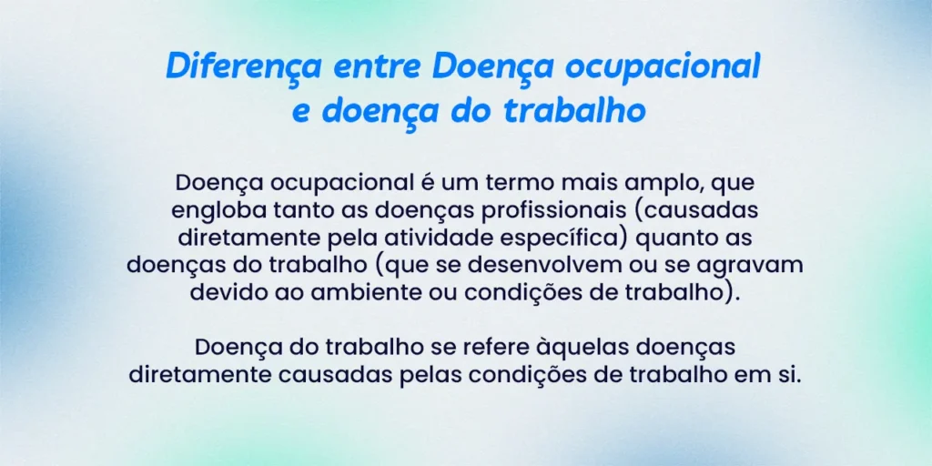 Imagem informativa onde fala sobre A diferença entre a doença ocupacional e a doença de trabalho.